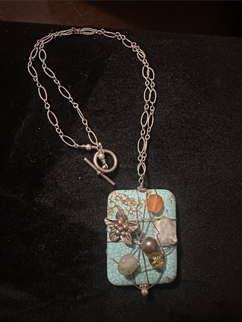 Sterling Handcrafted Turquoise Multi-Stone Pendant Necklace